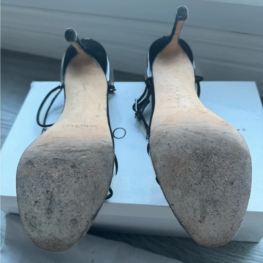 Manolo Blahnik Fersen 105MM Suede-Trimmed PVC Heel Sandals Size 37 - Picture 5 of 9